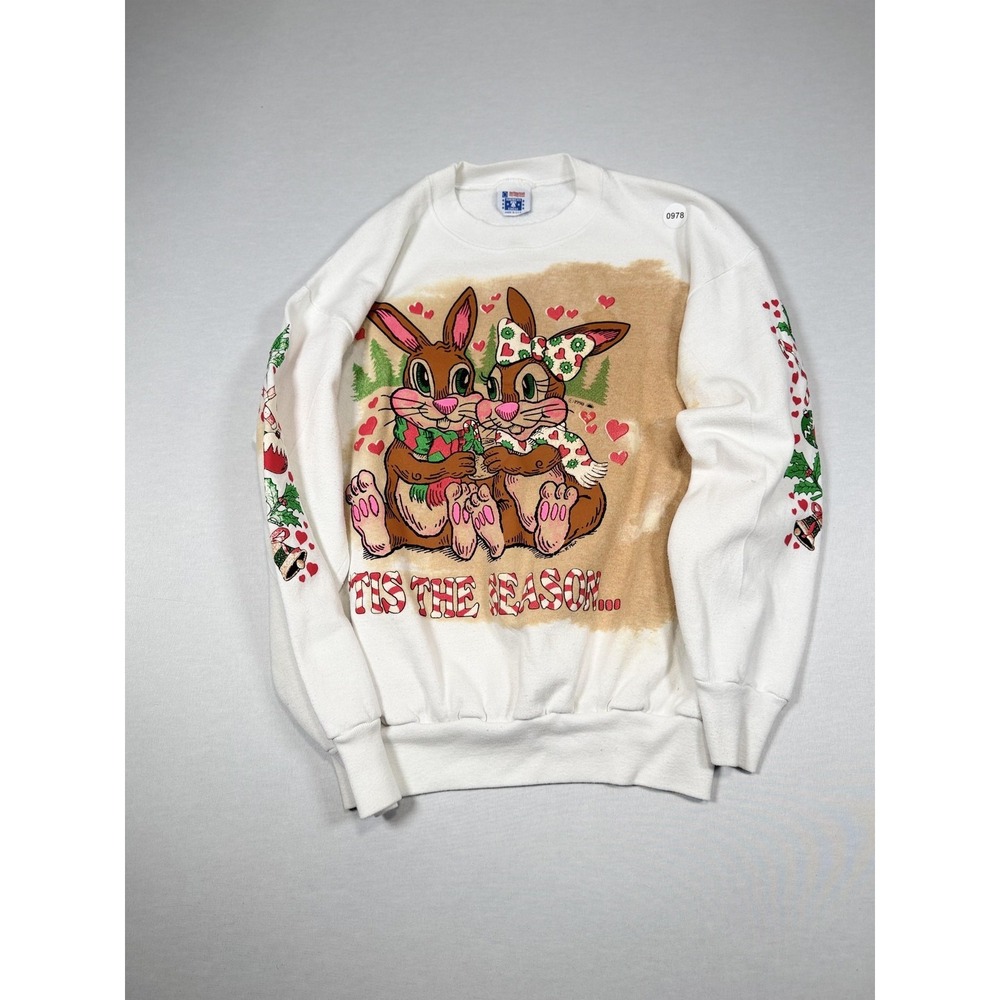 Vintage America's Finest Sweatshirt Womens Medium White‎ Christmas Bunny Graphic